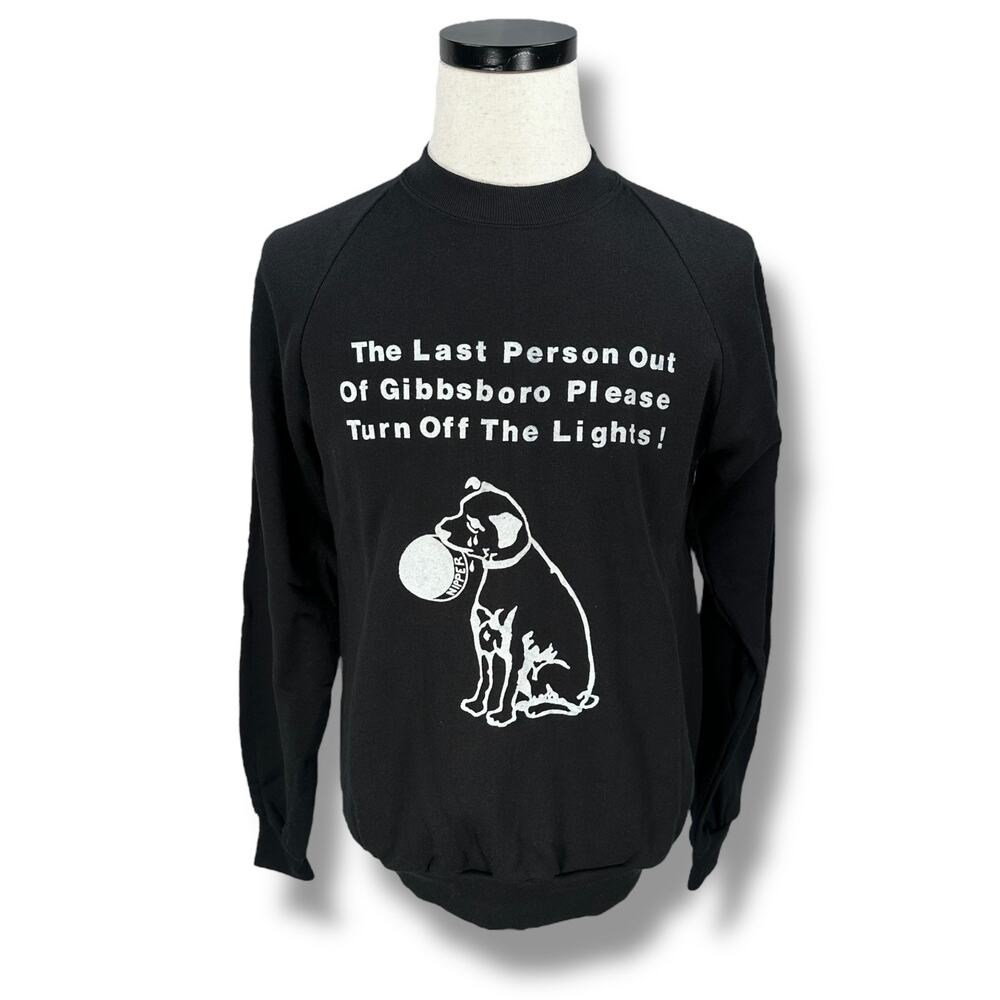 Vintage Nipper RCA Dog Sweatshirt Mens Large Black Gibbsboro Turn Off Lights USA